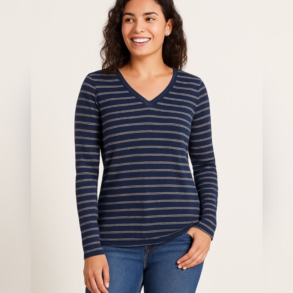 Sonoma Navy Blue Metallic Stripe Layering L/S Tee M Closet Staple Basic Lagenloo